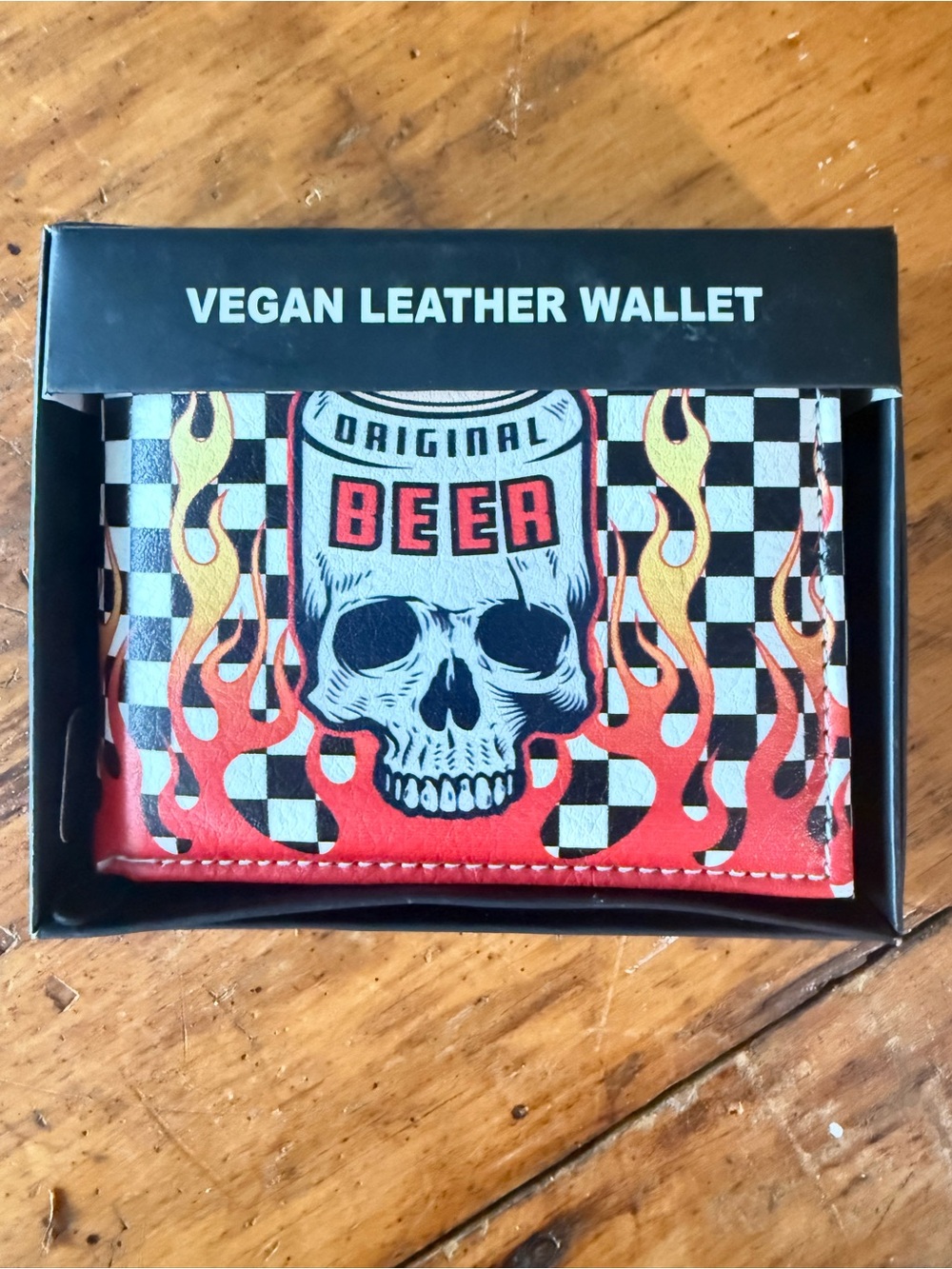 Beer Skull Vegan Leather Wallet Black Bi Fold